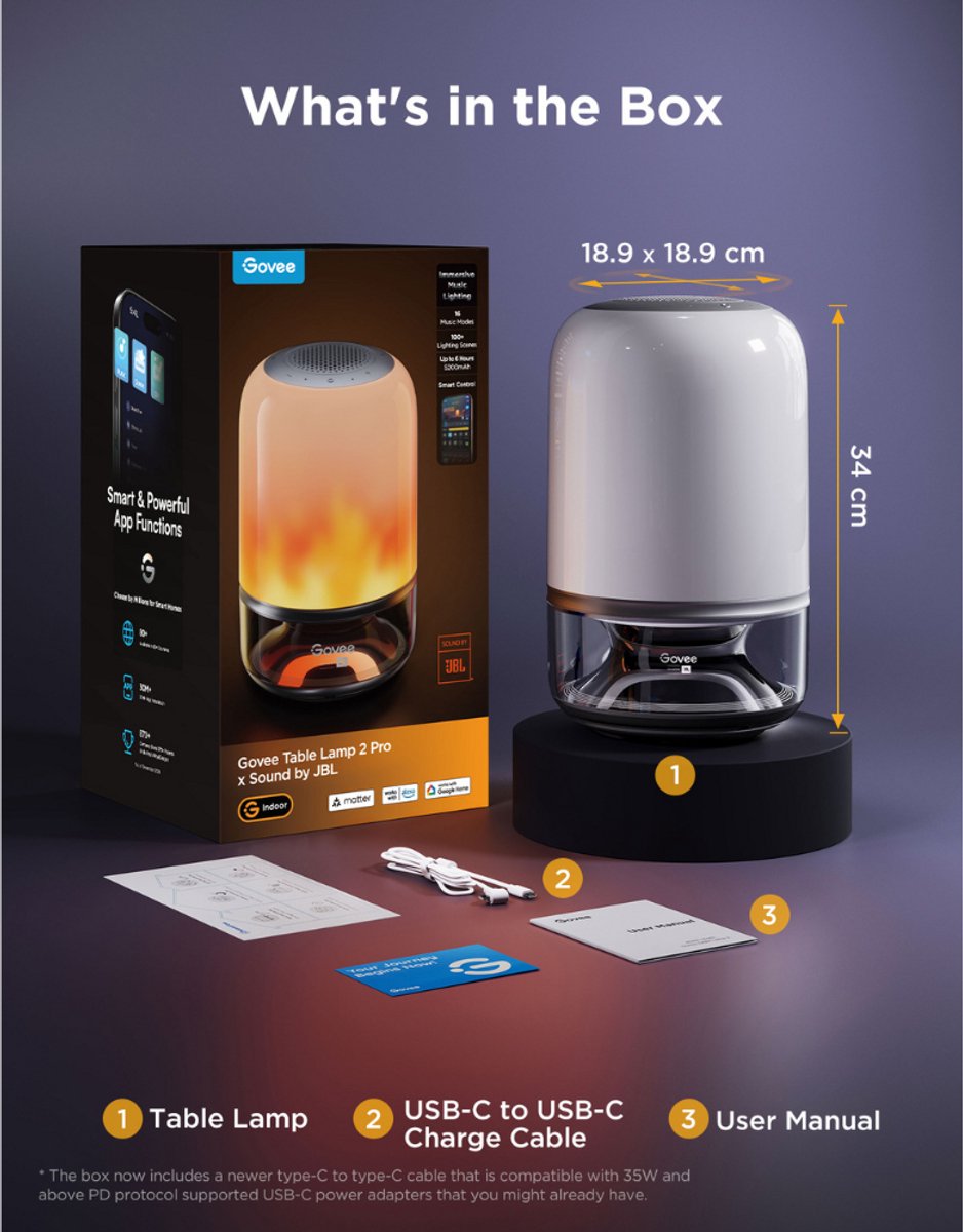 JBL Govee slimme tafellamp 27 cm Matter RGBICWW thumbnail 6