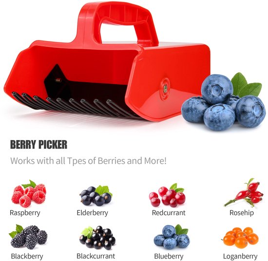 Bessenplukker - Blauwe bessenplukker - Fruitplukker - Met metalen kam en handvat - Gereedschap voor gemakkelijker bessen plukken - Geschikt voor het plukken van blauwe bessen en bosbessen - Rood van AVIWIS — afbeelding 4