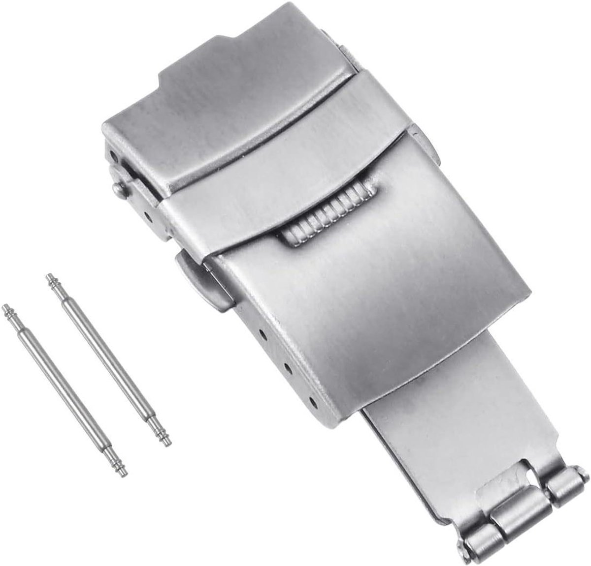 Allecto plus - Horlogeband Vouwsluiting 16mm Drukknoop Veerstaafjes Zilver