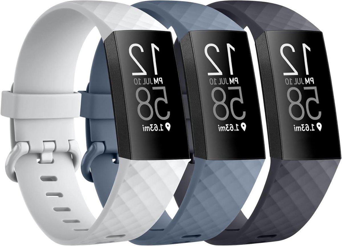 Allecto plus - Verstelbare siliconen sport armbanden voor Fitbit Charge 4/Charge 4 SE/Charge 3 SE (S) in midnight/blauw/grijs. Twee kleuren, zacht en comfortabel.