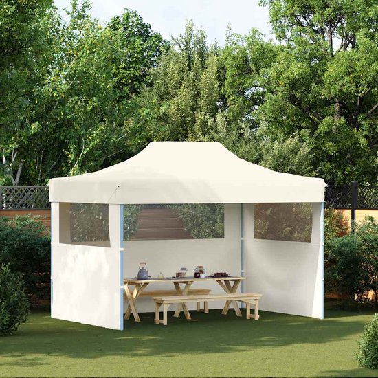 vidaXL Tente de réception pliante avec 3 parois latérales 3 x 4 m Crème Acier