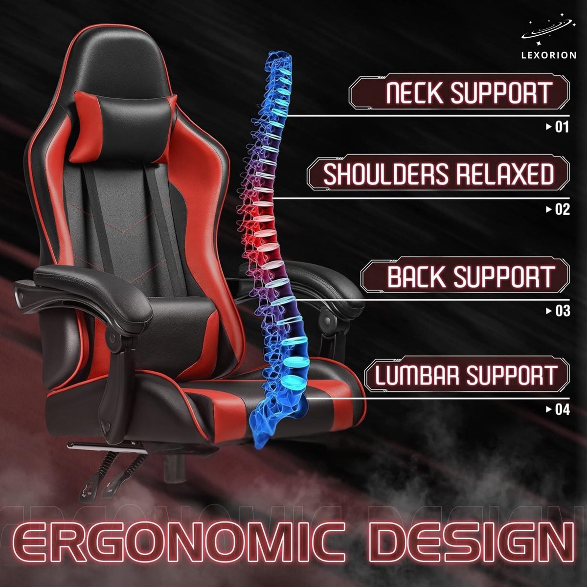 Lexorion Gaming Stoel Ergonomisch Rood met Gratis RGB - afbeelding 3