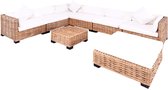 The Living Store Rattan Lounge Sofa Set - 3 segments de canapé d'angle - 3 segments de canapé du milieu - 1 repose-pieds - 1 table basse - rotin marron - kussen crème - 67x67x58 cm