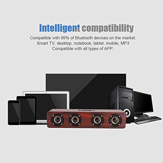 Houten Bluetooth Soundbar - 12W HiFi TV-luidspreker met AUX, TF-kaart en FM Ondersteuning van Avenzo. — afbeelding 2