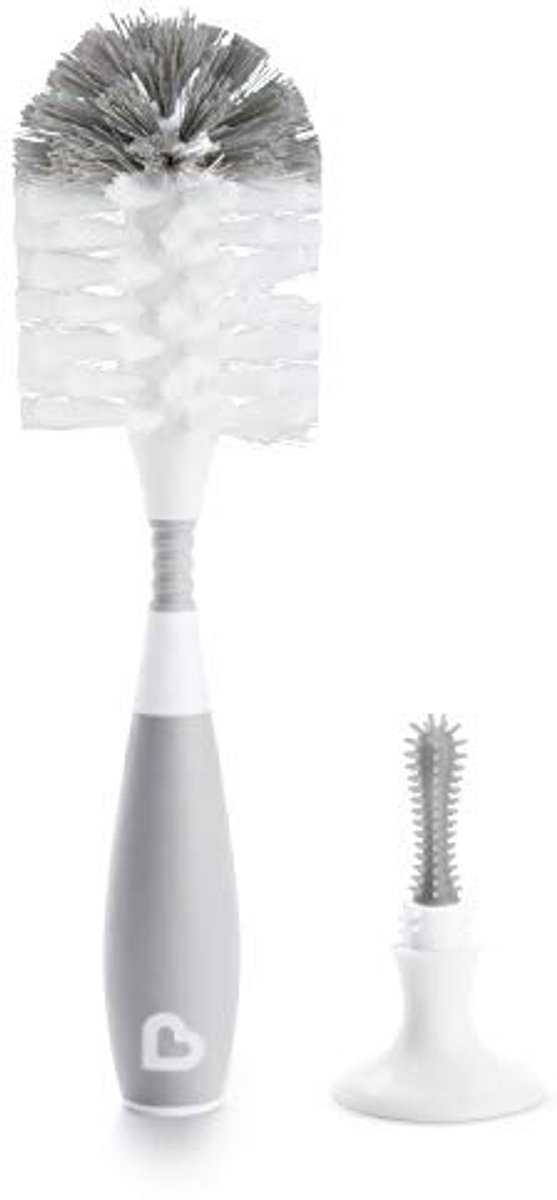 Deluxe Fles- en Teat Borstel met Grip Handgreep - Grijs