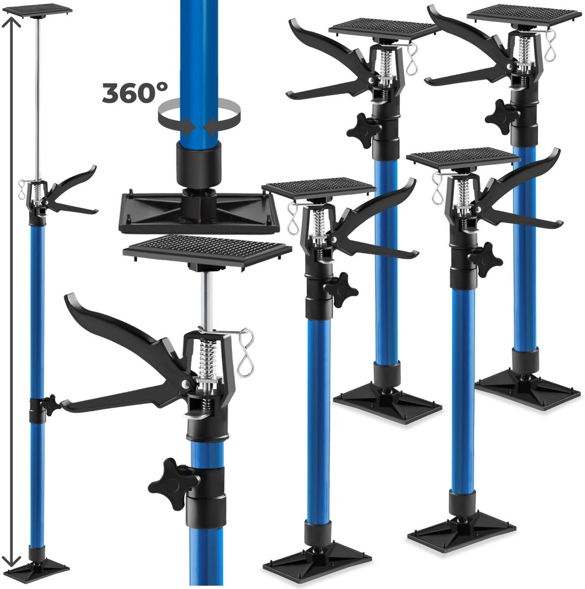 tectake® Deurspanner - Bouwstempel - 50 - 115 cm - Telescopische Steun - Traploos Verstelbaar - Eenvoudig in Gebruik - Diverse Modellen - (Set van 4 Blauw | Nr. 402613)