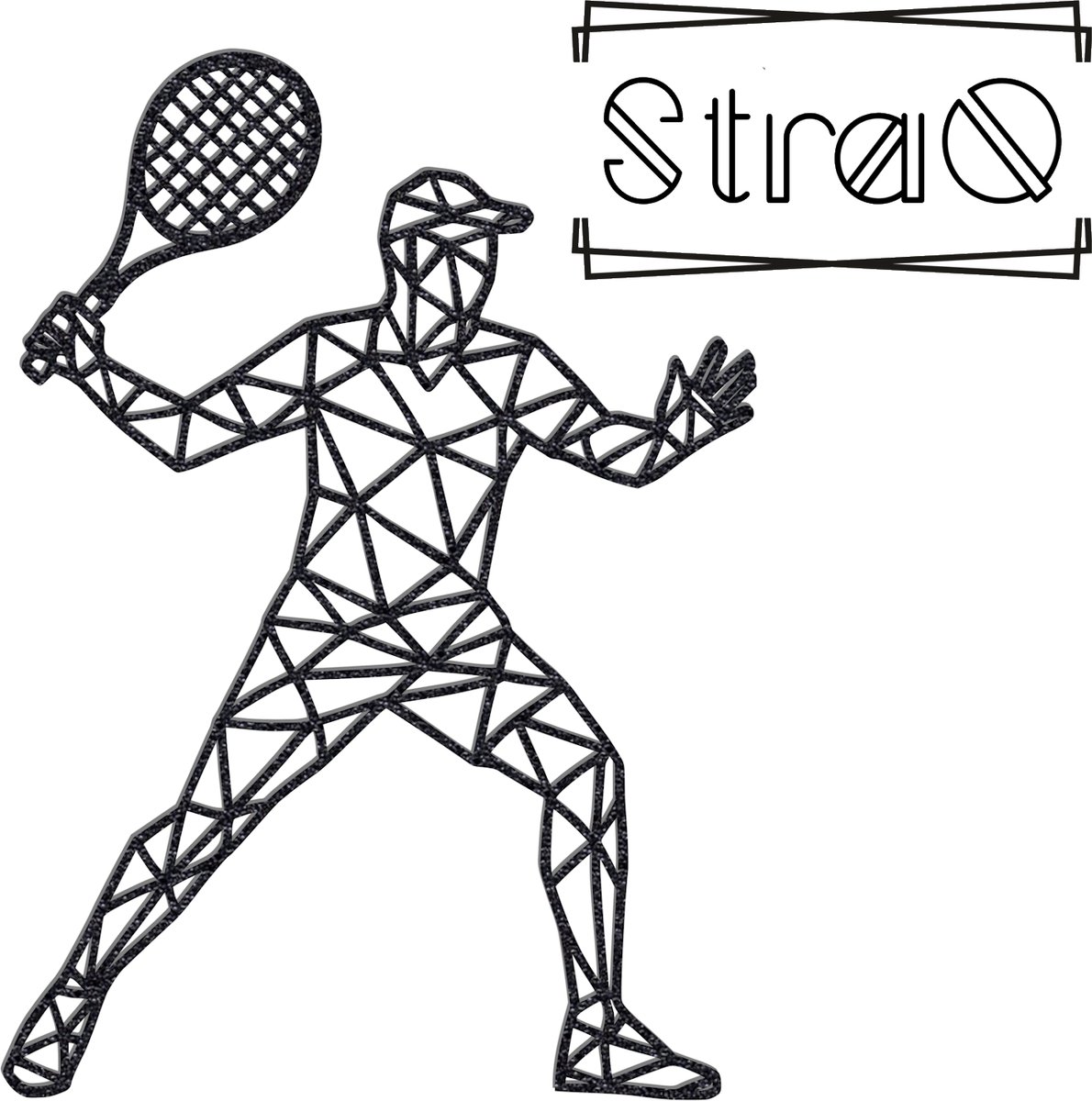StraQ Zwarte Geometrische Tennisser 24 cm - Tennis - Muurdecoratie - Wandversiering - Wanddecoratie - Rechts