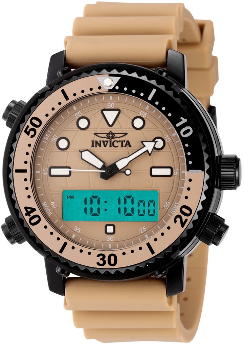 Invicta Pro Diver 49448 Heren Horloge - Waterdicht - Analoog - Quartz Uurwerk - Roestvrij Staal met bruine Wijzerplaat - 46mm