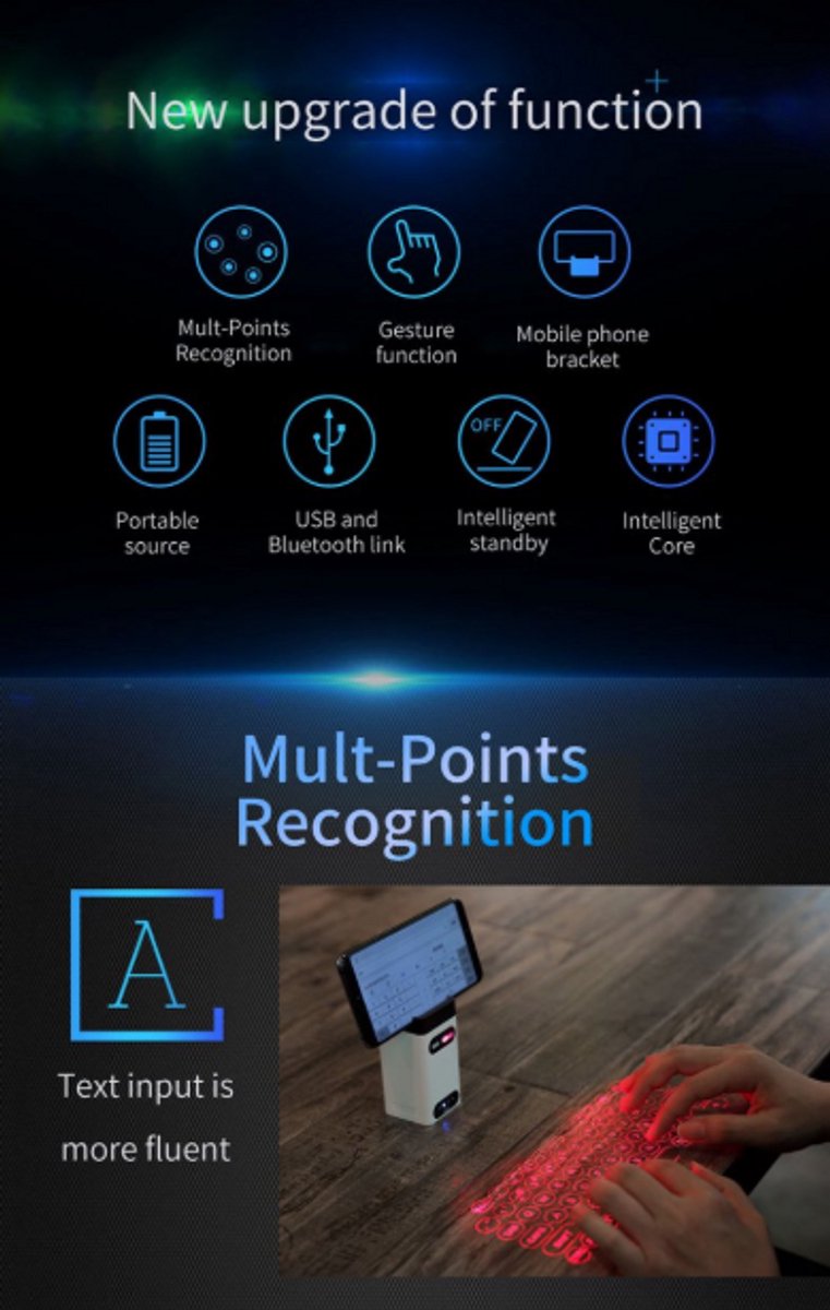 Virtueel Draagbaar Laser Toetsenbord met Muis Functie - Bluetooth Draadloze Touch Projector - Portable Powerbank voor Telefoon - Voor Computer Iphone Ipad Laptop - Multifunctional Keyboard — cadeau in Gadgets - foto 5