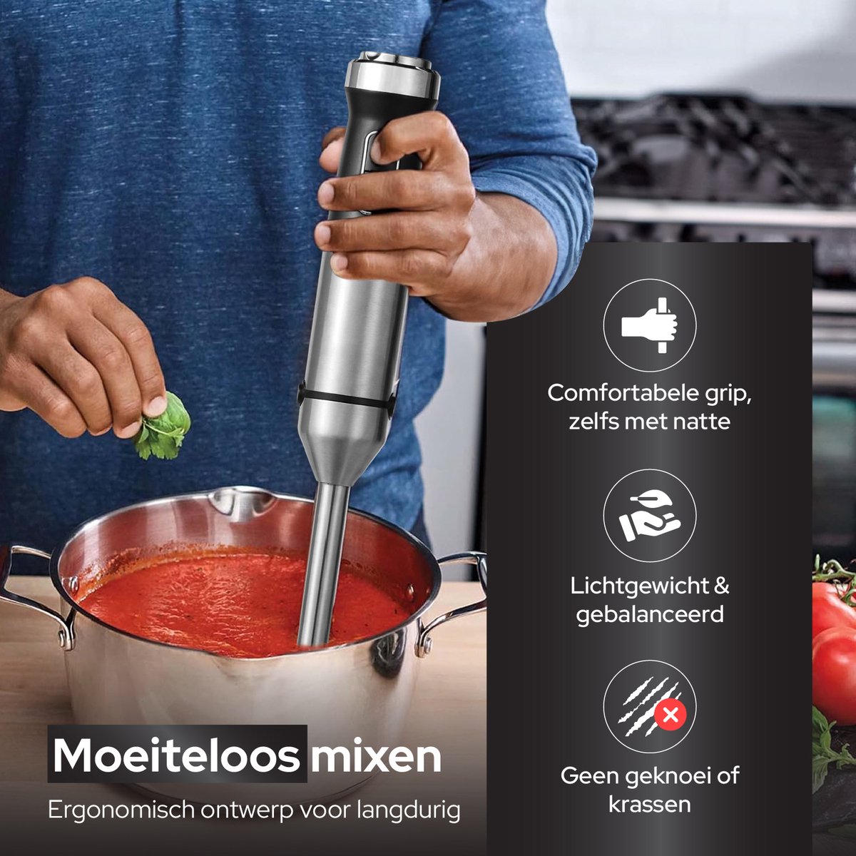 SEPH Staafmixer 5-in-1 Set – 1200W Staafmixer met Mixerstaaf, Hakmolen, Melkopschuimer, Garde & Maatbeker – foto 6
