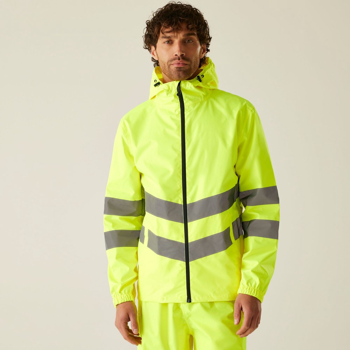 Jas Heren Reflecterende Strepen Hooded Design Geel