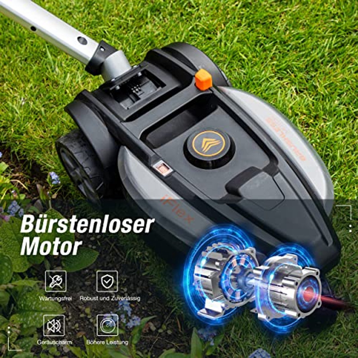 Afbeelding 2 van 12V iFlex Urban Accu Grasmaaier - 4.0 Ah Lithium-ion Accu tot 50 m², 23 cm Maaibreedte