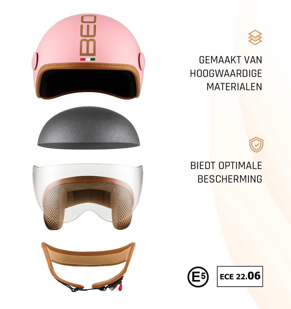 BEON Design Luxe Scooterhelm - M - Jethelm met Vizier - Motorhelm voor Dames - Geschikt voor Vespa, Scooter, Brommer, Motor en Snorfiets - Roze – foto 6