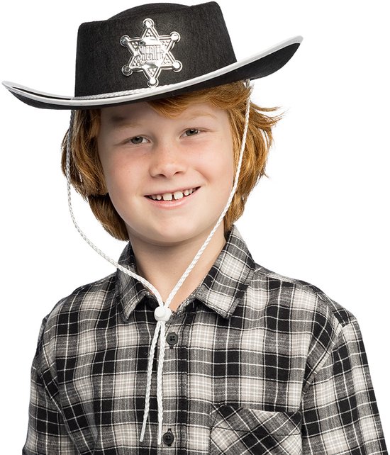 Zwarte cowboyhoed met sheriff ster kind Zwarte cowboyhoed met sheriff ster kind