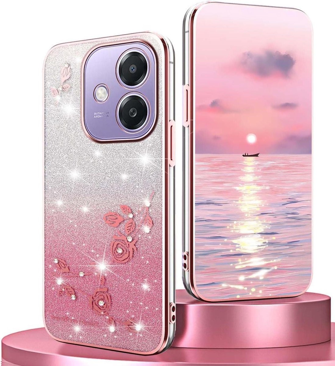 Allecto plus - Zacht TPU-hoesje met diamanten bloemen patroon voor OPPO A40 4G / A40M - Schokbestendig en ultradun - Roze
