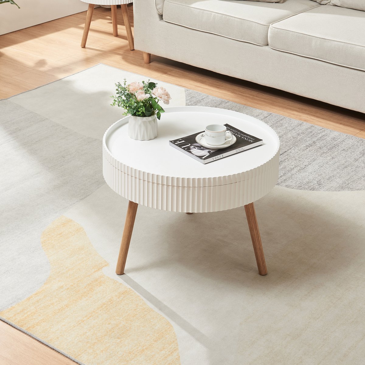 en.casa Salontafel Bongard gegroefd 45xØ60 cm wit en naturel [en.casa] wit, gegroefd en naturel