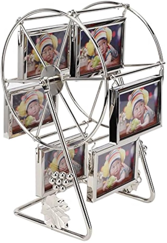Moklor Roterende Fotolijst, Metalen Fotolijst Carrousel Album Foto Display Stand voor 4x6in Foto voor Keuken Slaapkamer Gang Woonkamer Eettafel Decoratie