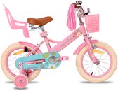 Joystar Little Daisy Meisjesfiets - 16 Inch - Kinderfiets met zijwieltjes 4, 5 & 6 jaar - 103-120 Kledingmaat - Roze Fiets 16 inch - Mandje - Poppenzitje - Bel - Handrem - Roze