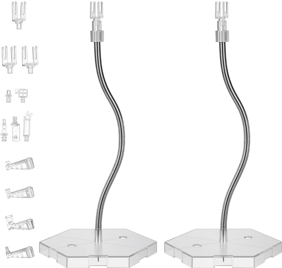 2 Sets verstelbare slangenbotten actiefiguur standaard heldere montage actiefiguren displayhouder met zeshoekige basis kunststof modelsteunen miniatuur modelbasissen voor HG RG