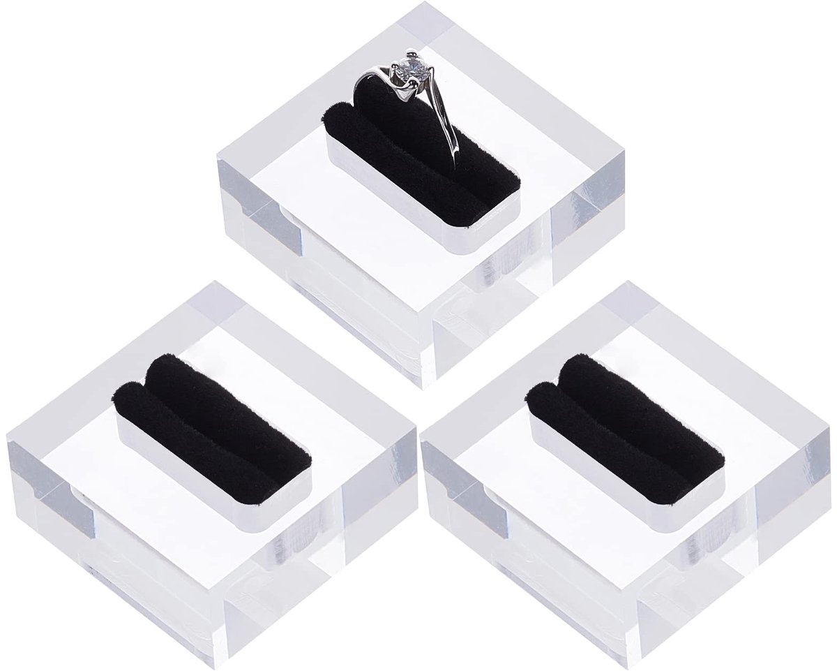 3 Stks Clear Acryl Ring Display Stand met Zwart Fluwelen 4x4x1.9 cm Vierkante Transparante Ring Display Houder Ring Opslag voor Store Showcase en Home Sieraden Organiseren