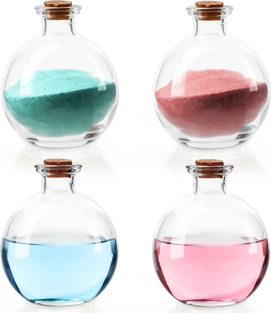 Orivio - Doorzichtige Glazen Flessen 240 ml (4 stuks) met Kurkstop - Opslagpotten voor Kunstdecoratie, Badzout en Feestartikelen