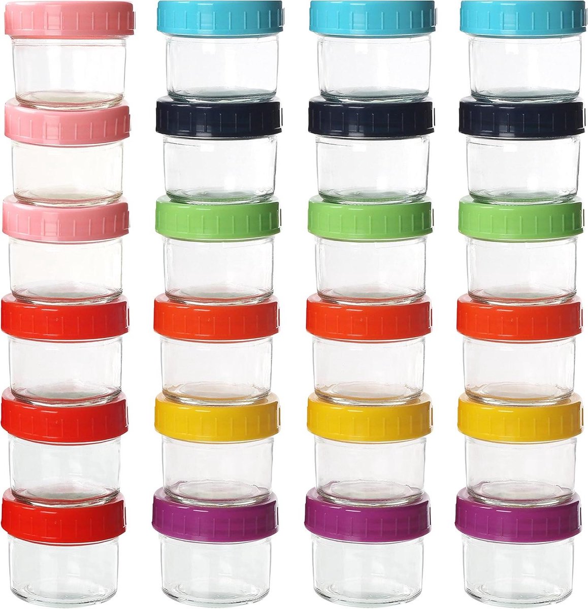 Allecto plus - Glazen Babyvoeding Opbergpotten met Deksel (24 Stuks) - 100 ml - Herbruikbare Container - Veilig voor Afwasmachine, Diepvries & Magnetron - Luchtdicht & BPA-vrij