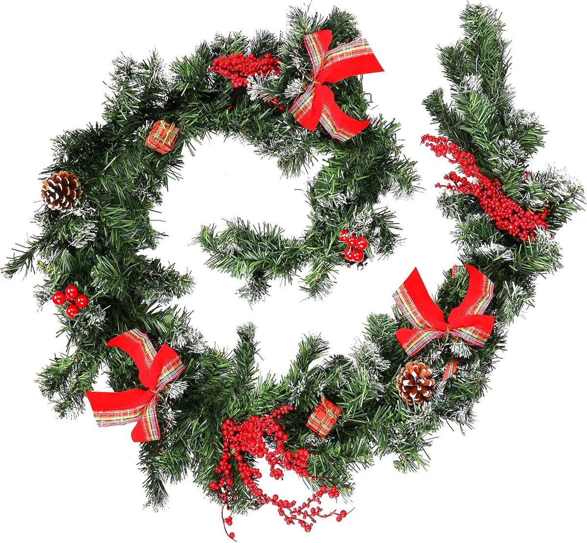 Orivio - Kunstkerstslinger 1,8 meter groen met dennenappels, bessen en strikken