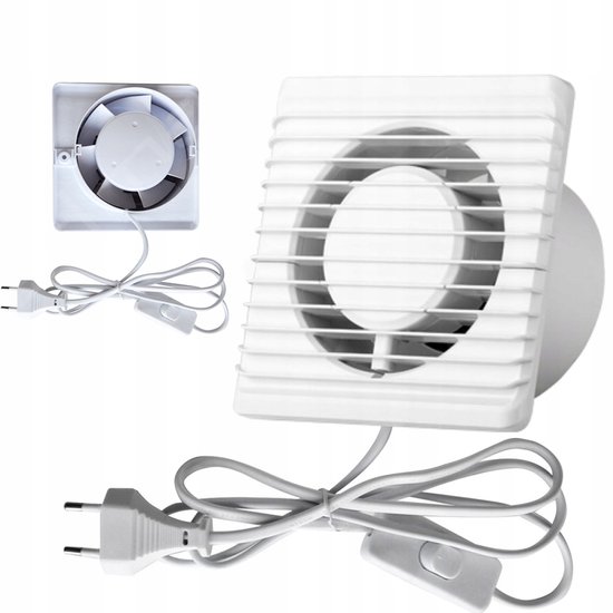 Extracteur d'air - Ventilateur mural - Sortie d'air 100 mm - Clapet anti-retour automatique - 8 W économe en énergie - Fonctionnement silencieux - Convient pour salle de bain et cuisine