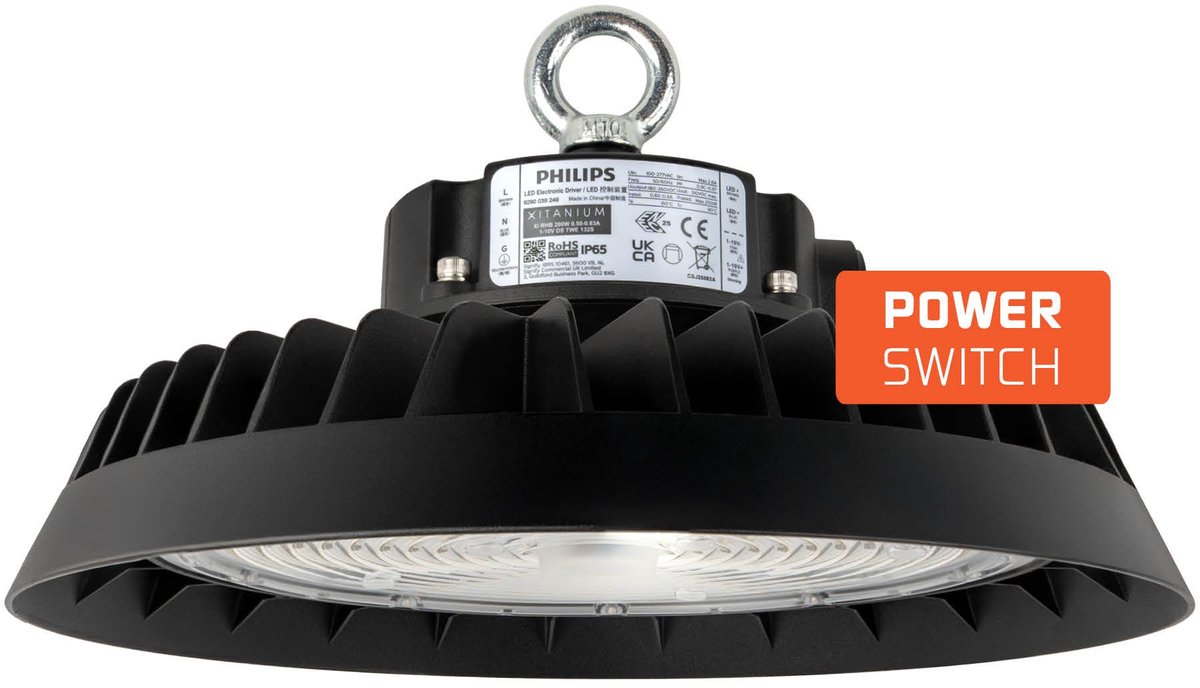 LEDVION LED High Bay 200W Dimbaar & Power Switch - 6500K - 185lm/W - IP65 Zwart