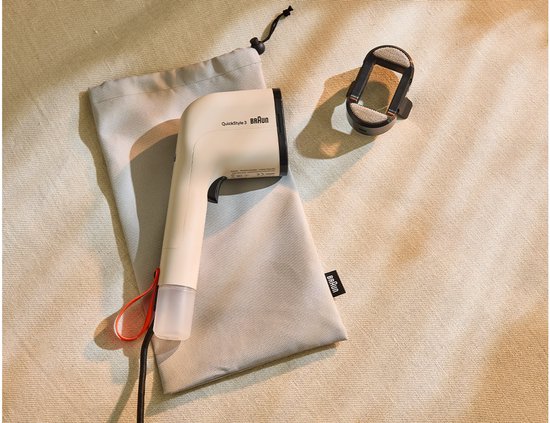 Beige Braun QuickStyle 3 kledingstomer met accessoires en bewaarzak.
