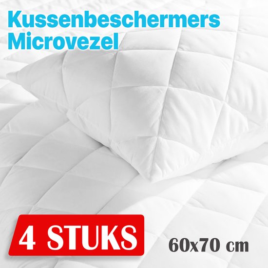 Foto: 4x kussenbeschermer microvezel wit creme 60x70 antibacteri el kussenbeschermer kussen beschermer kussenbeschermer met rits kussensloop kussenbeschermer microvezel 4 stuks molton kussenslopen set van 4 