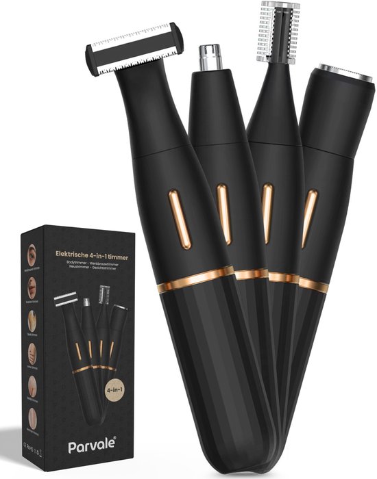 Parvale® Neustrimmer Mannen & Vrouwen 4 in 1 - Ladyshave - Epileerapparaat - Neushaartrimmer & Bikini Trimmer Dames - Gezichtsepilator Geschikt voor Neushaar en Oorhaar - Wenkbrauw Trimmer - Oplaadbaar
