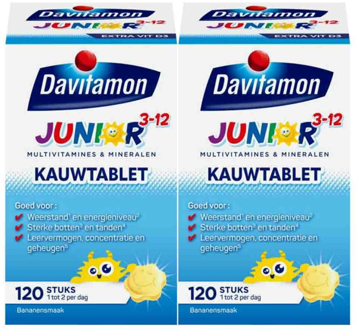 Davitamon - Junior 3+ Kauwvitamines Banaan - 2 x 120 kauwtabletten - Voordeelverpakking