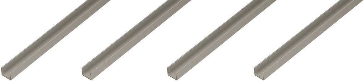 Alberts 4 x U-Profil speziell für Spanplatten, 15 x 19 x 15 x 1,5 mm, lengte 2 m, Aluminium, zilverkleurig geanodiseerd