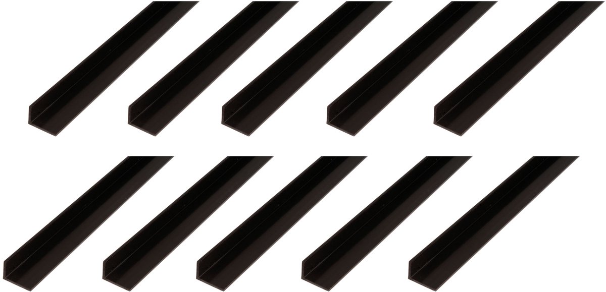 Alberts 10 x hoekprofiel, PVC, zwart, 20 x 10 x 1 mm, lengte 1 m