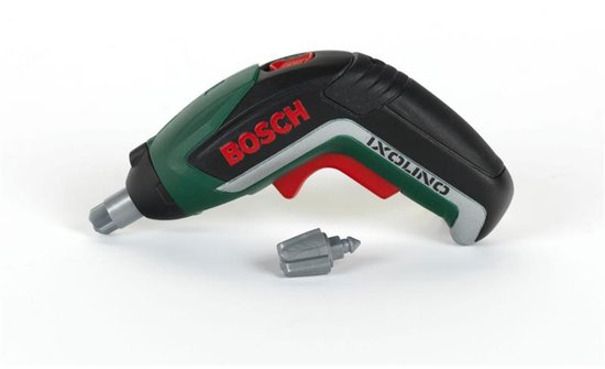 Bosch Ixolino II speelgoed schroevendraaier in groen, zwart en rood, met een losse grijze bit.