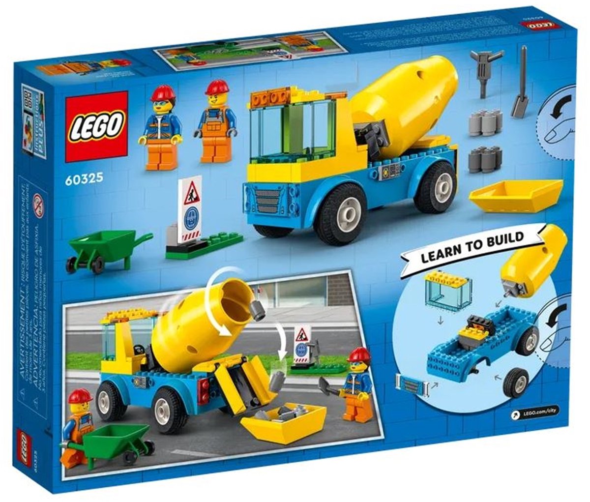 LEGO® City Cementwagen 60325 bouwset; met een ronddraaiende mengtrommel, plus een bord voor wegwerkzaamheden, drilboor, kruiwagen en minifiguren van wegwerkers; bouwvoertuig voor kinderen vanaf 4 jaar (85 onderdelen) — afbeelding 18