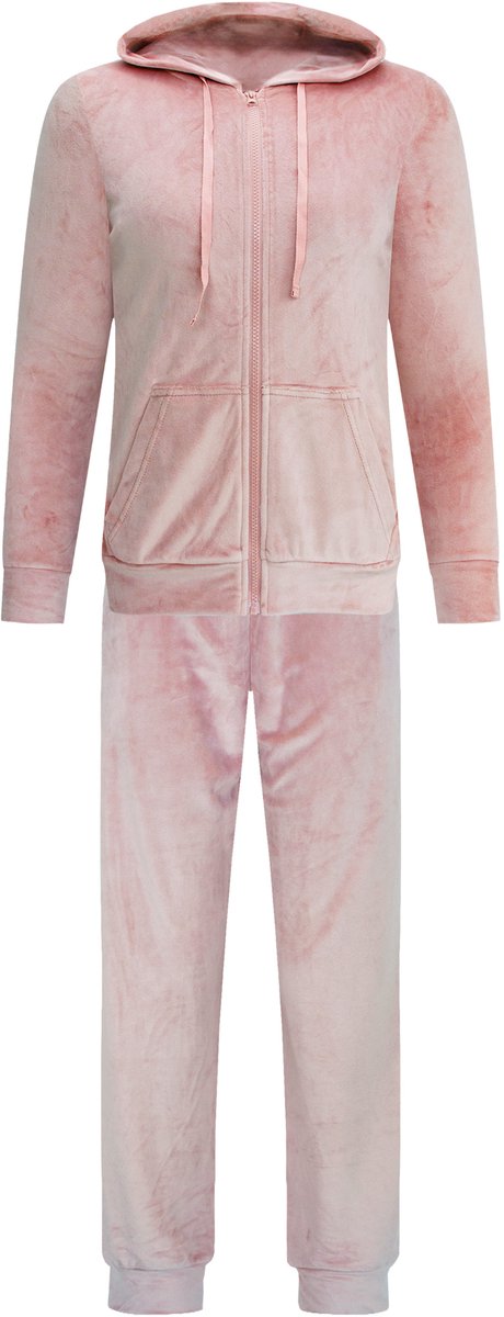 Dames Velours Fluweel Huispak met Rits - Loungeset - Joggingpak - Trainingspak - Loungewear Dames - Dusty Roze - Maat M - 2601