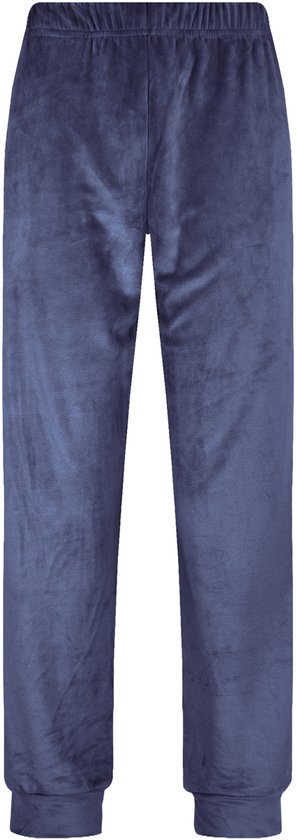 Donkerblauw fluwelen joggingbroek met elastische tailleband en zoom.