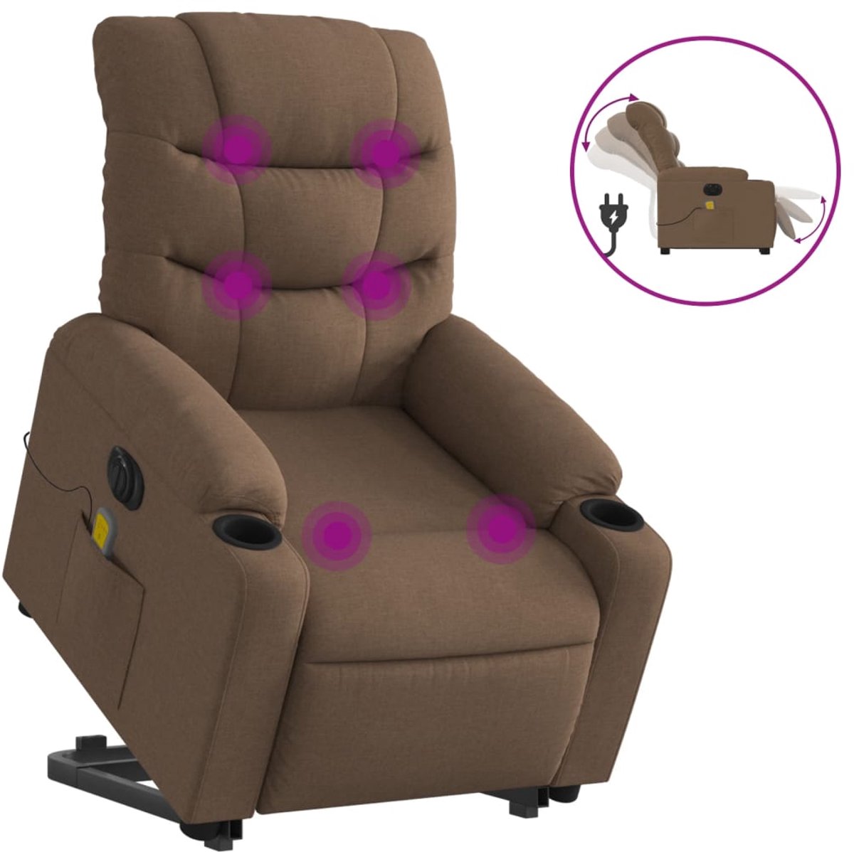vidaXL Sta-op-massagestoel - elektrisch - verstelbaar - stof - bruin