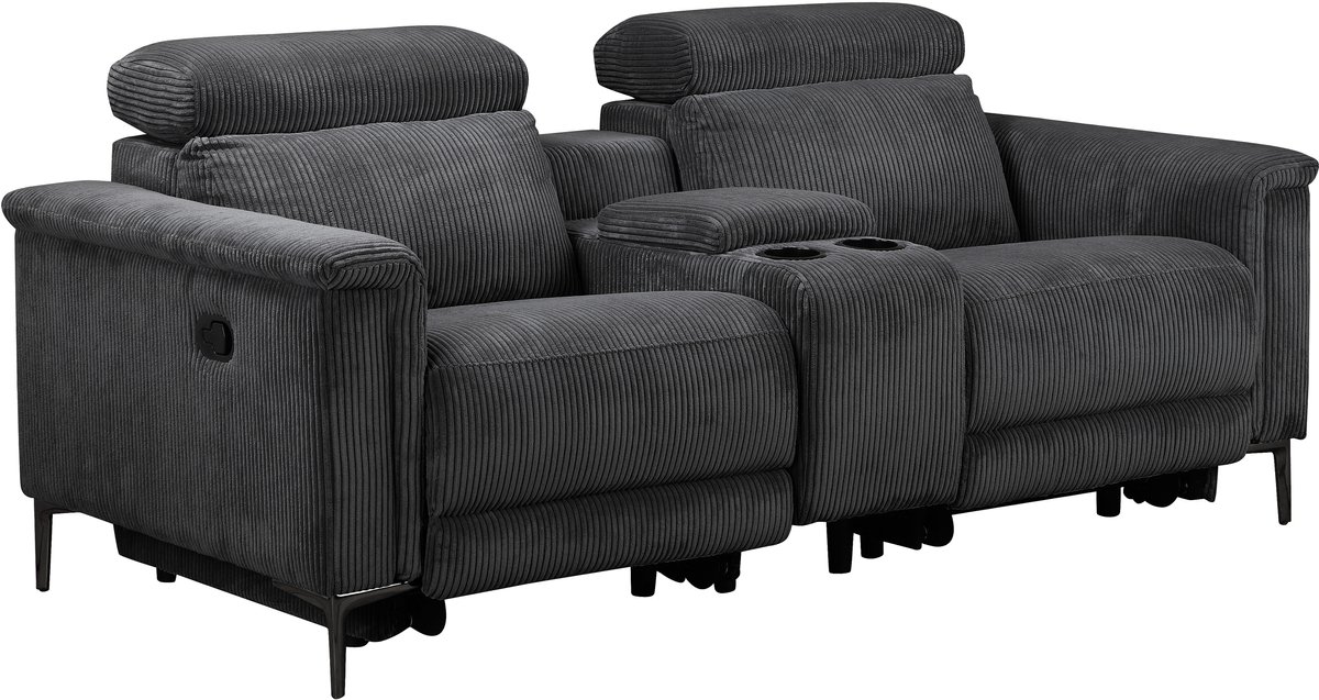 Notio Living Lund-Dubbele relaxfauteuil met handmatige functie in corduroy antraciet Grijs