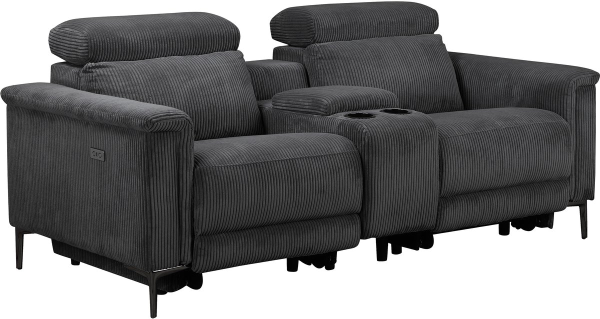 Notio Living Lund - Dubbele relaxfauteuil met elektrische functie in corduroy antraciet (97 x 194 x 100 cm)