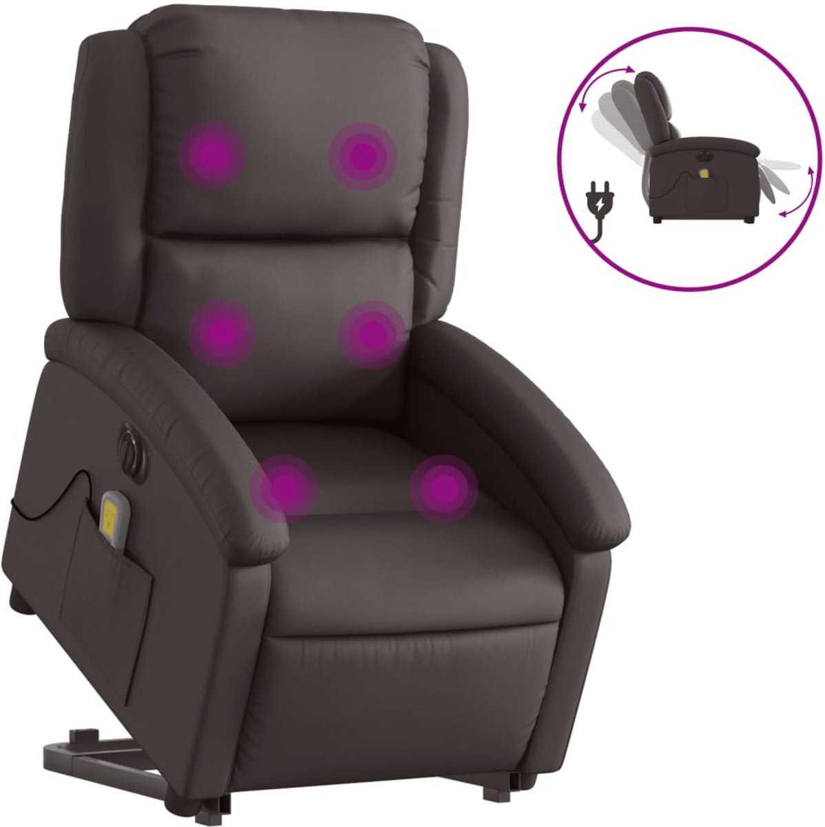 vidaXL Sta-op-massagestoel - elektrisch - echt - leer - donkerbruin