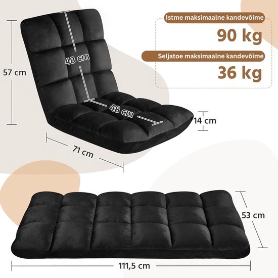 LIFEZEAL Chaise de sol avec dossier, fauteuil de sol rembourré, chaise de méditation avec surface en maille, chaise de sol extensible pour méditation, yoga et camping, gris
