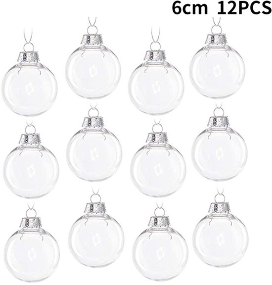 Kerstboomversiering DIY Decoratie Doorzichtige Plastic Kerstballen Set van 12-6cm