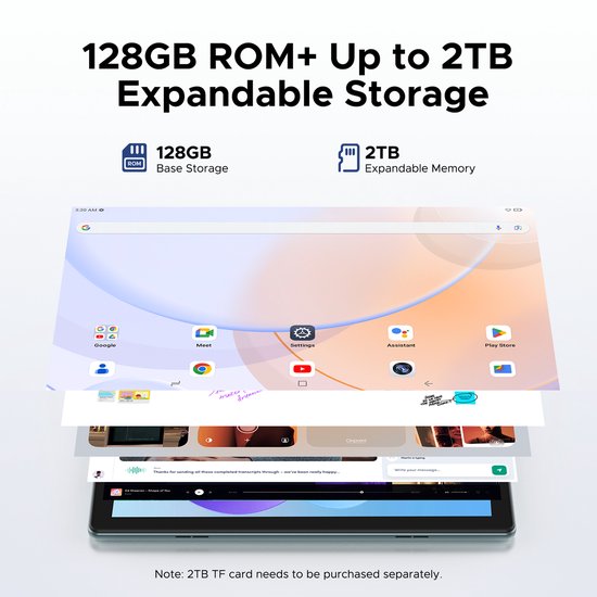 Doogee U10 - Tablet - Android15 - 16GB RAM + 128GB ROM (2TB TF) - 10 Inch IPS HD - 5060mAh - 2.0 GHz WIFI6 - 5060mah - 8mp+ 5mp - Paars van Merkloos — afbeelding 3