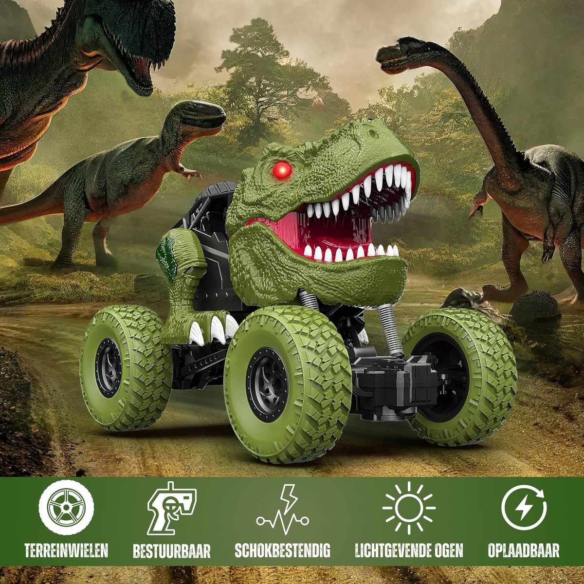 Boncy® Bestuurbare RC Auto - Dinosaurus Car - Jongens Meisje - Dino Robot Speelgoed Binnen & Buiten - Afstandbestuurbaar Race Drift Car - Afstandsbestuurbaar Raceauto Accu - Stuntauto Bestuurbaar - Elektrisch Autos Dinosaurussen 2 3 4 5 6 Jaar — afbeelding 3