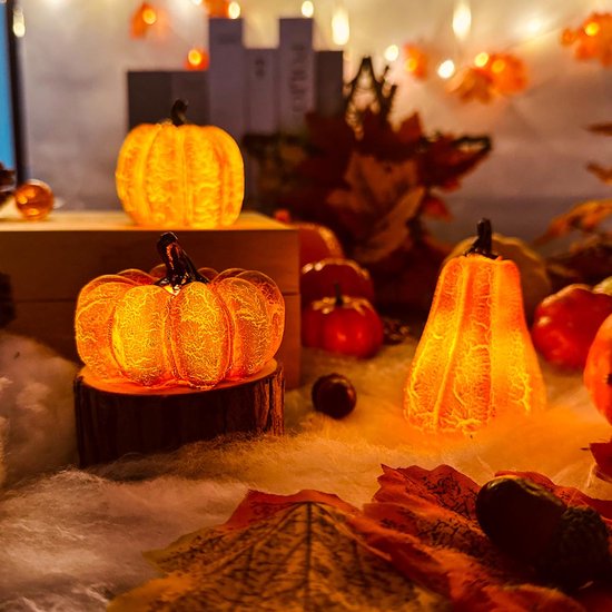 Lot De 3 Lanternes Citrouille LED - Décoration Automne Et Halloween - Lumière Chaude, Piles Incluses - 5