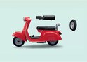Gedemonteerde rode Vespa scooter van PLAYMOBIL, met zadel en wiel.