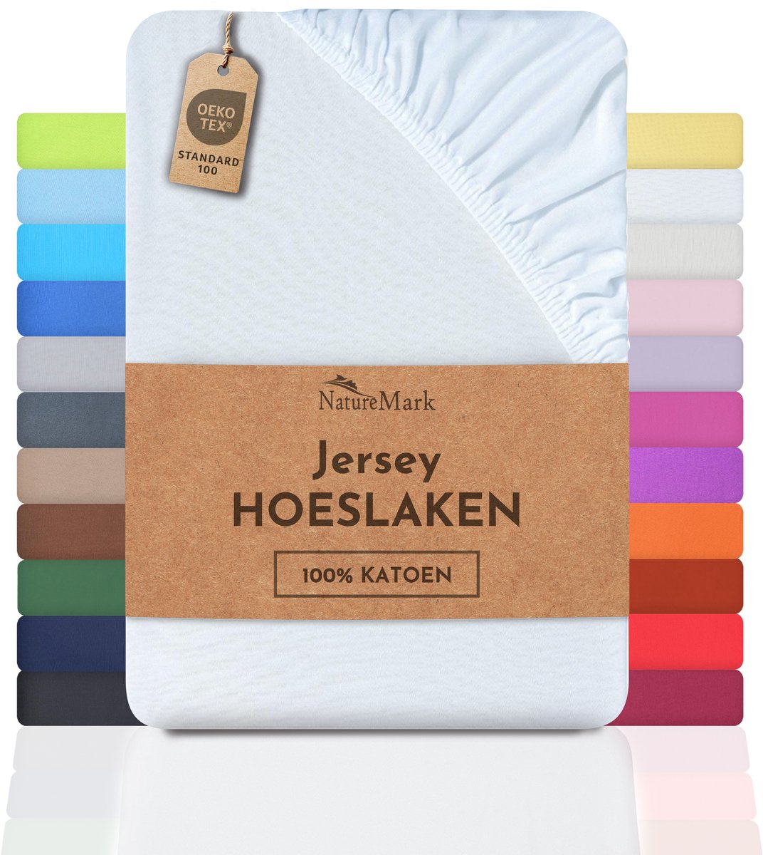 NatureMark Jersey hoeslaken, 100% katoen, 120x200cm, wit